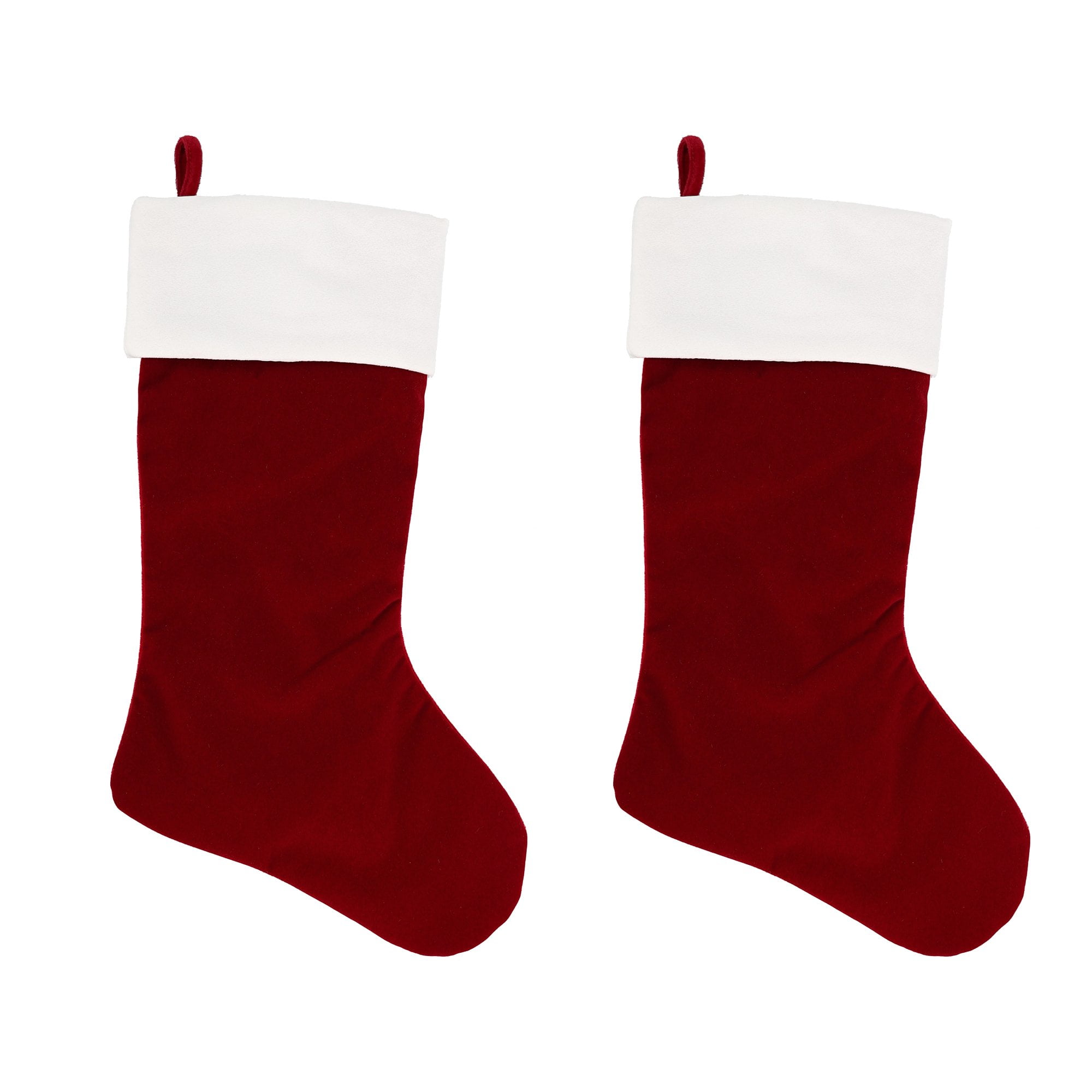 Deluxe Dark Red and White Adjustable Christmas Stockings, 2 Pack