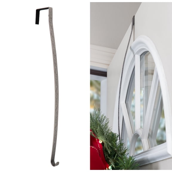 Haute Decor HighProfile® Wreath Hanger Over the Door Hook (Holly-Embossed, Pewter)