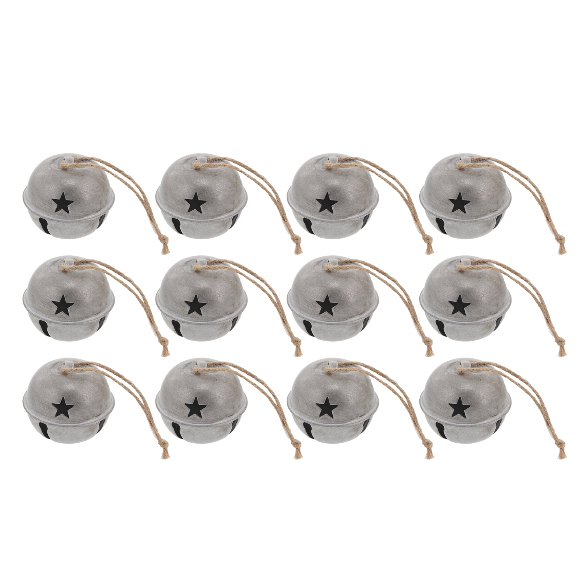 Silver Metal Jingle Bell Ornaments Set with Star Cutouts