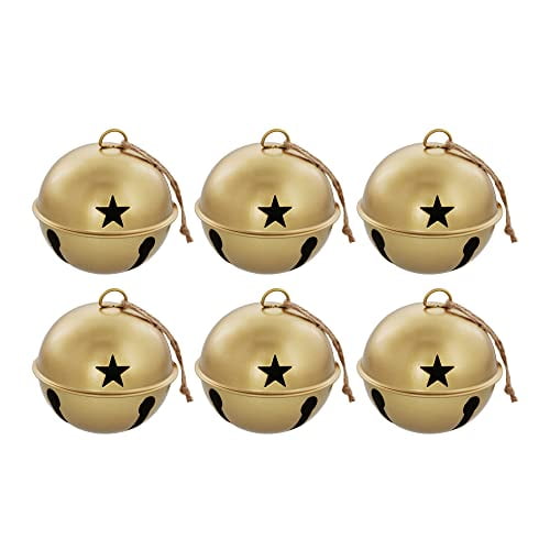 Haute Decor Jingle Bell Ornaments, 3.35-inch Diameter Metal Bells, 6-Pack (Burnished Gold)
