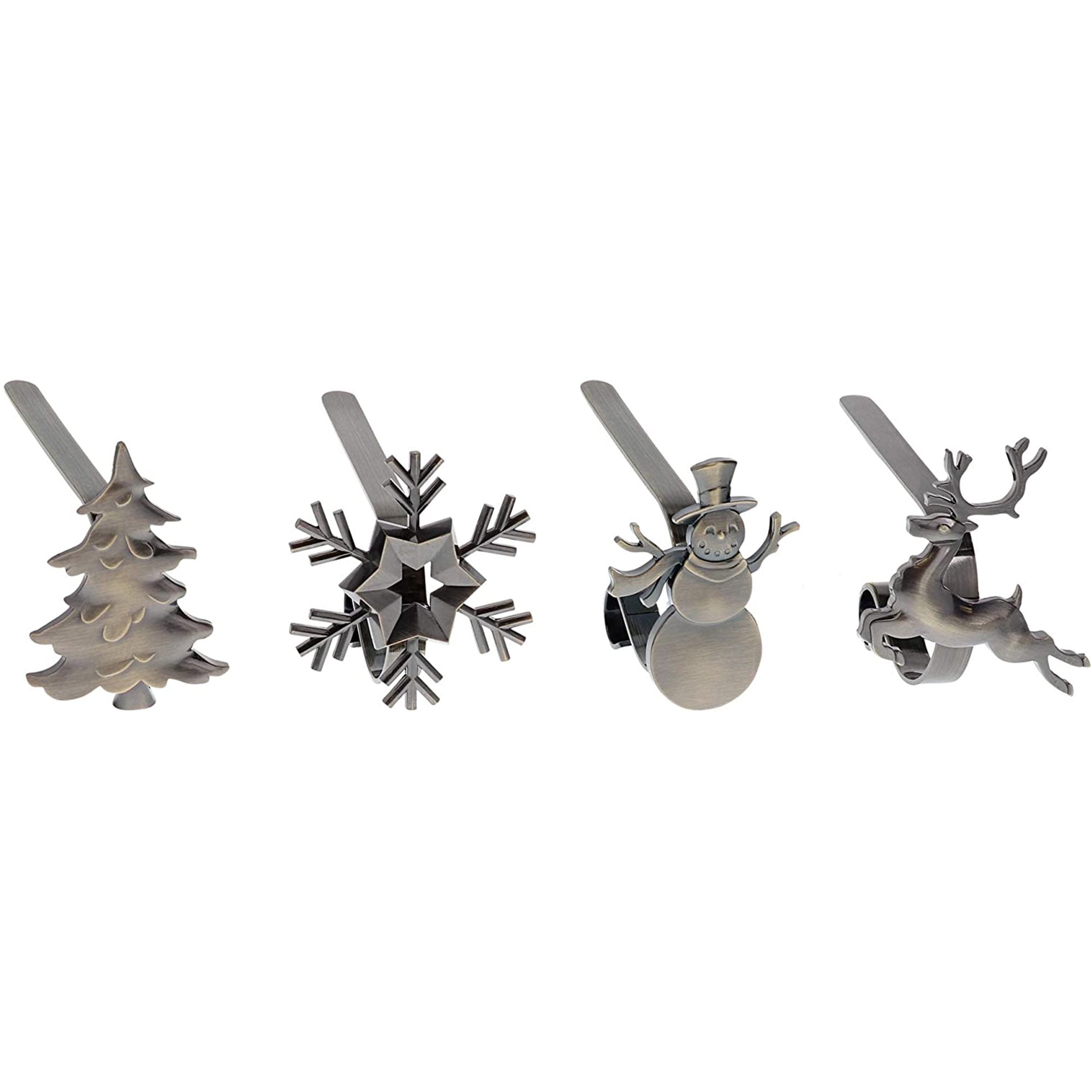 Antique Brass Holiday Icon MantleClip Stocking Holders, 4-Pack