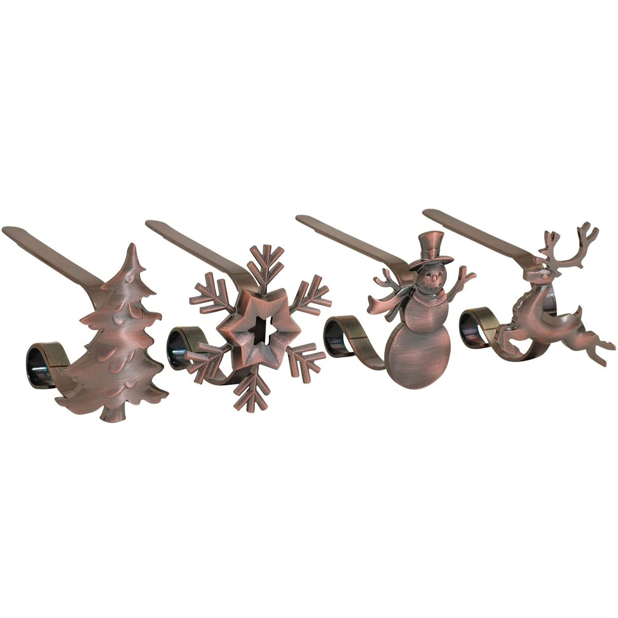 Bronze Christmas Stocking Holders with Festive Icons, 4-Pack