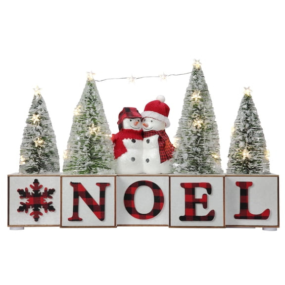 Haute Decor NOEL Blocks with Snowmen and Trees, LED Lights, 15 Inches Long