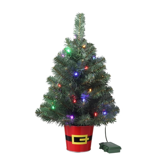 Haute Decor Night Night™ Tree in Red Metal Santa Belt Pot with Multi-Color Lights and 4 Brightness Settings