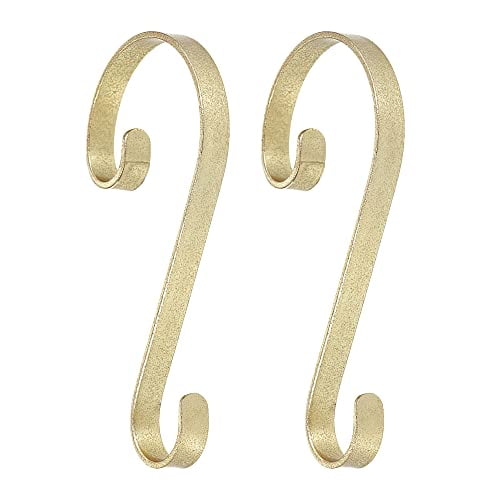 Haute Decor Stocking Scrolls Stocking Hanger - 2 Pack (Glimmer Gold) - Christmas Stocking Holder - Works on Most Mantel Sizes, Including Large Mantles