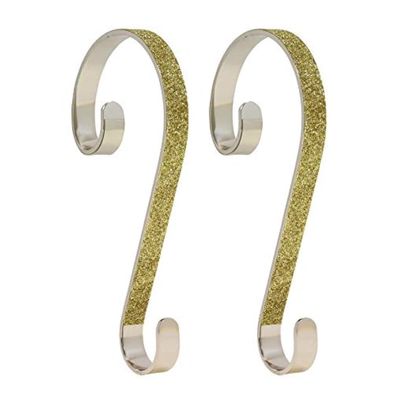 Haute Decor Stocking Scrolls Stocking Hanger - 2 Pack Glitter (Gold) - Hang Christmas Stockings from mantels of All Shapes and Sizes