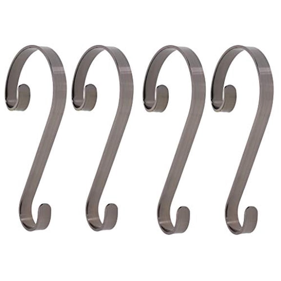 Haute Decor Stocking Scrolls Stocking Hanger - 4 Pack (Brushed Nickel) - Christmas Stocking Holder Set - for Various Mantel Sizes and Styles, Including Large mantles