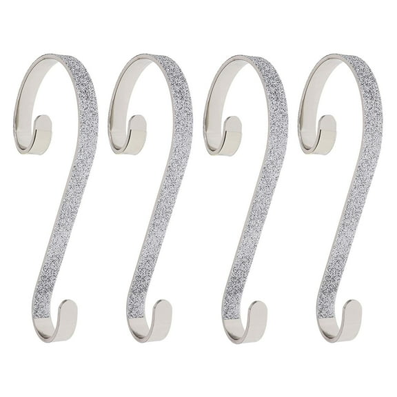 Haute Decor Stocking Scrolls Holiday Stocking Hanger, Silver Glitter (4 Pack)