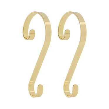 Haute Decor Stocking Scrolls ® Mantel Hooks - Shiny Brass    Size: 2 Pack