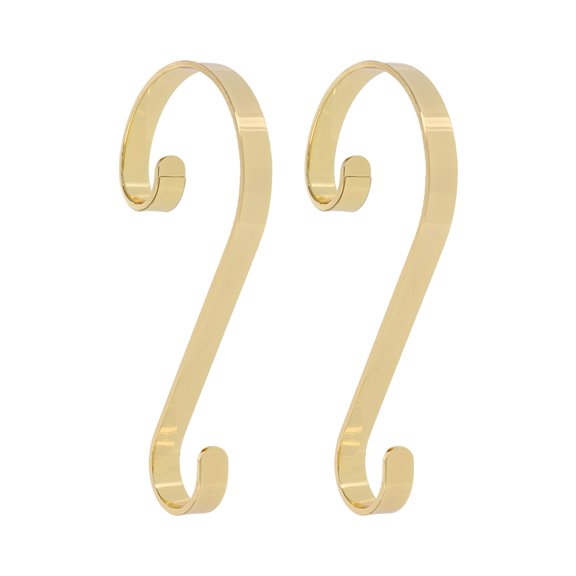 Haute Decor Stocking Scrolls ® Mantel Hooks - Shiny Brass    Size: 2 Pack