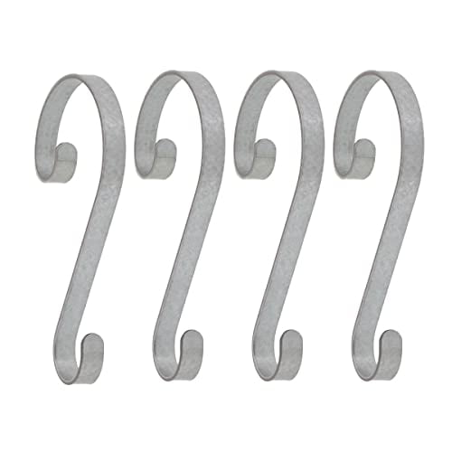 Haute Decor Stocking Scrolls 4-Pack Stocking Hanger Set (Real Galvanized) - Christmas Stocking Holders - Fit a Variety of Mantel Sizes Including Large