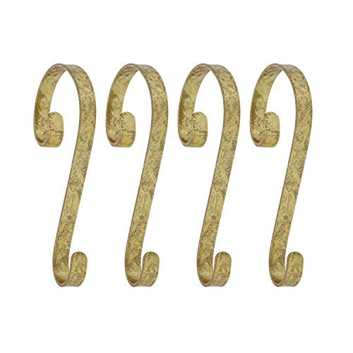 Haute Decor Stocking Scrolls Stocking Hanger - 4 Pack (Gold Foil) - Christmas Stocking Holder Set - for Various Mantel Sizes Including Large