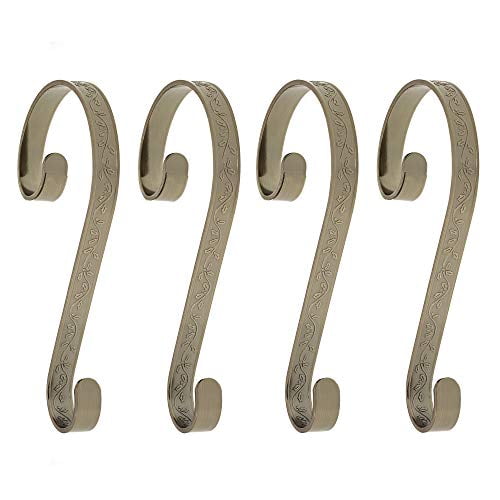 Haute Decor Stocking Scrolls® Stocking Hanger, 4-pack, Holly-Embossed, Antique Brass