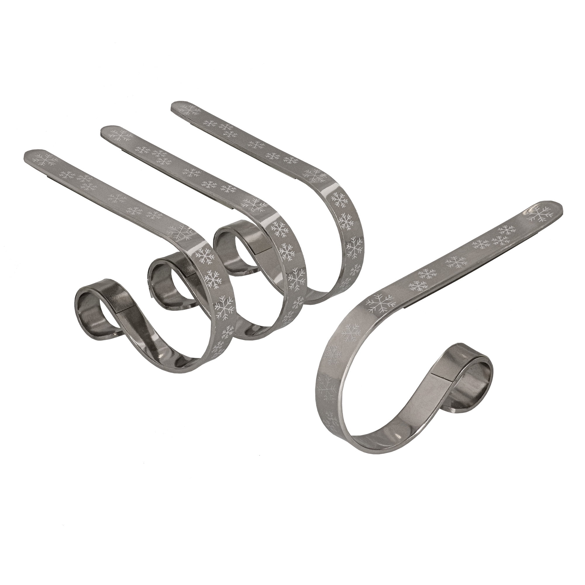 Silver Snowflake Steel MantleClip Stocking Holders, 4-Pack