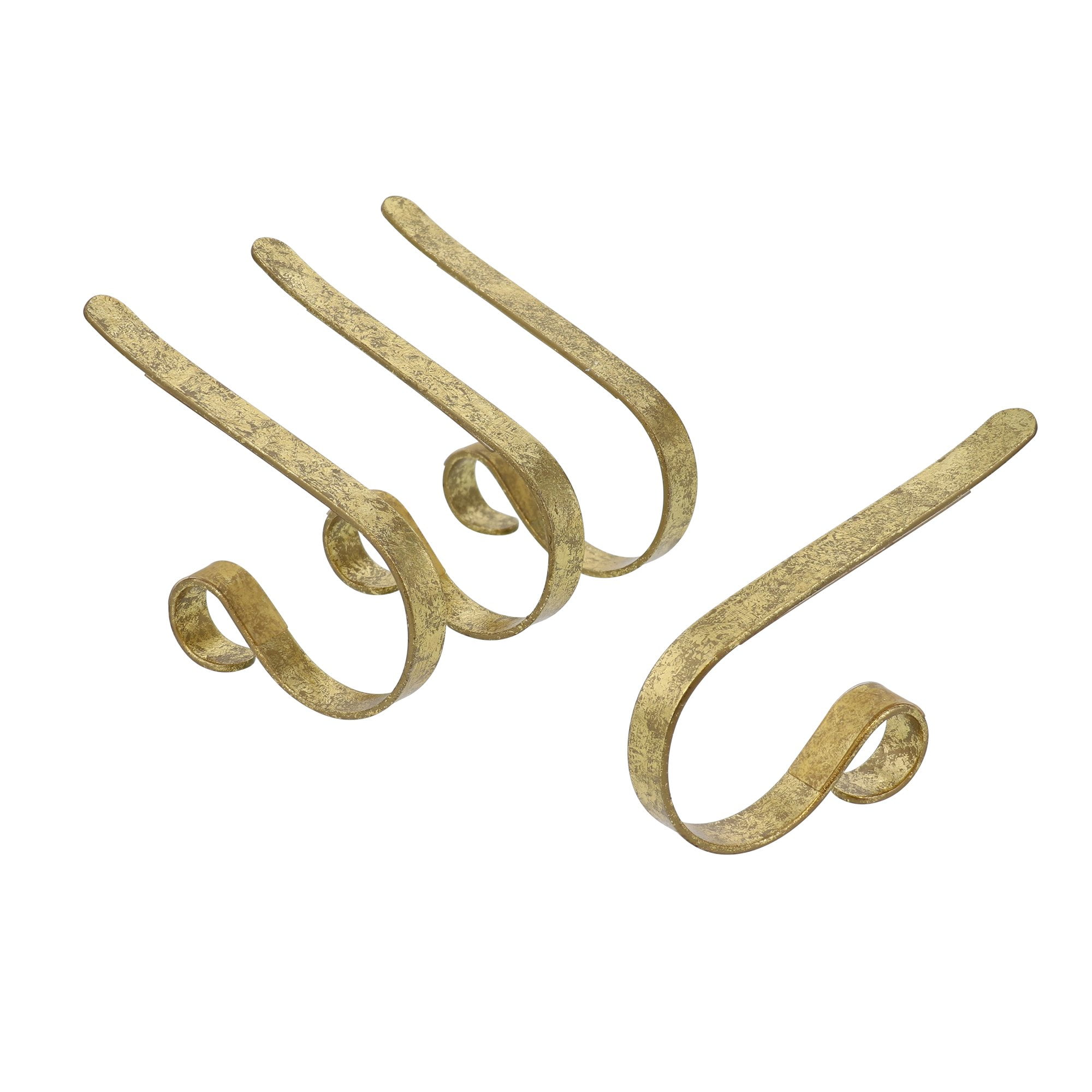 Gold Foil Adjustable Metal MantleClip Stocking Holders, 4 Pack