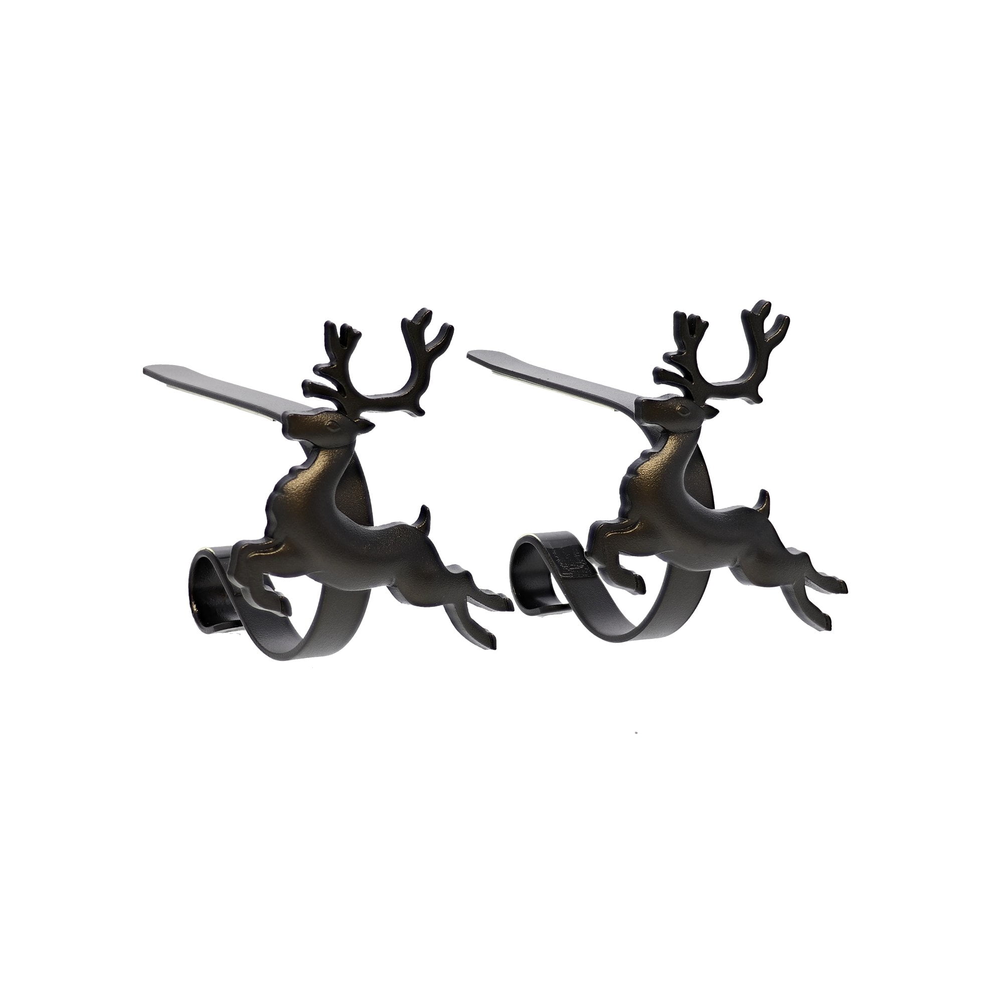 Matte Black Reindeer Metal MantleClip Stocking Holders, 2-Pack