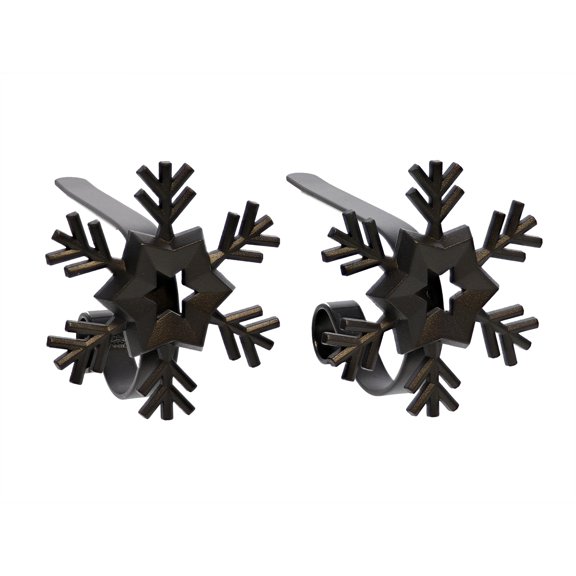 Haute Decor The Original MantleClip Stocking Holder with Removable Metal Holiday Icons, 2 Pack - Matte Black Snowflake