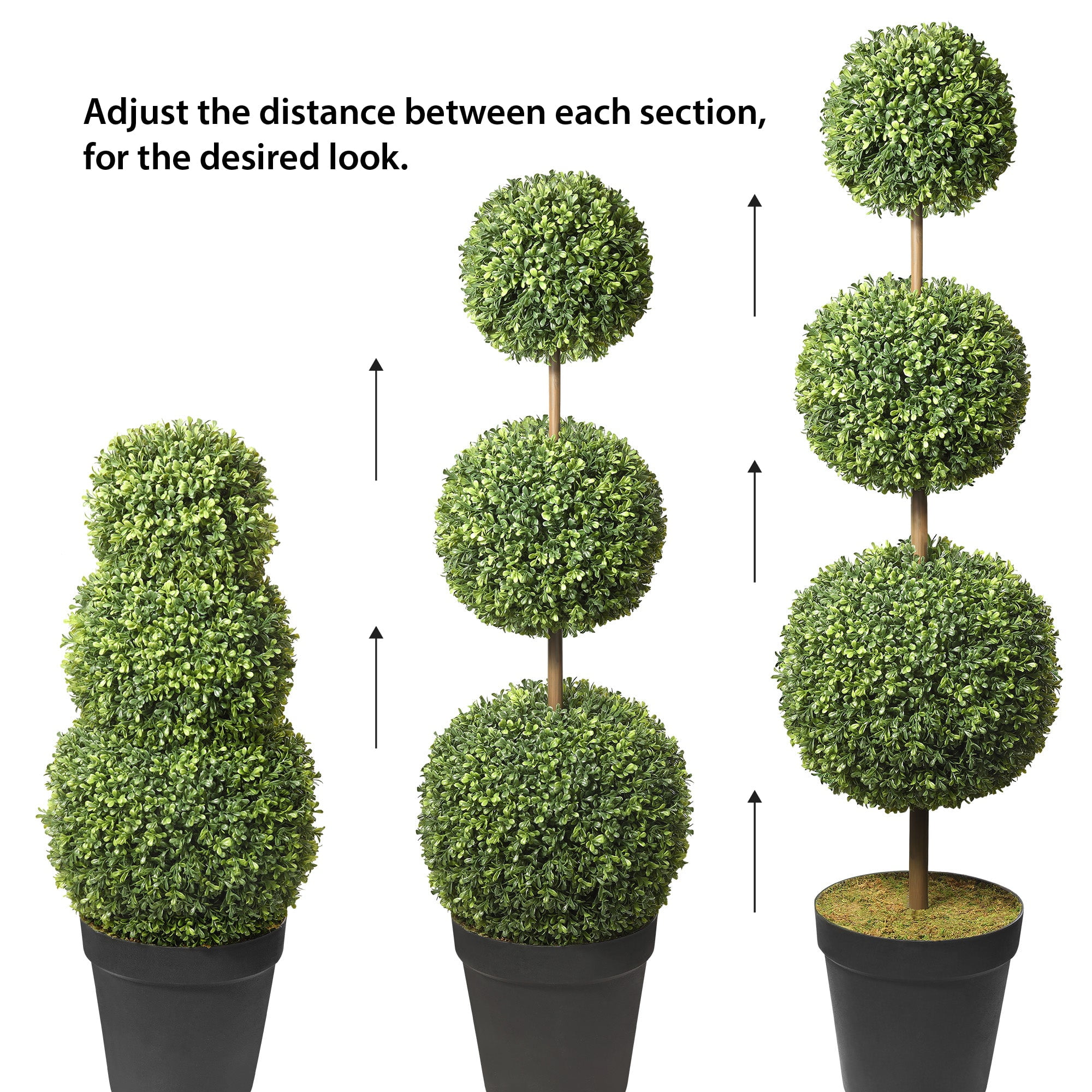 Elegant Adjustable Triple-Ball Boxwood Topiary, 64'' in Plastic Pot