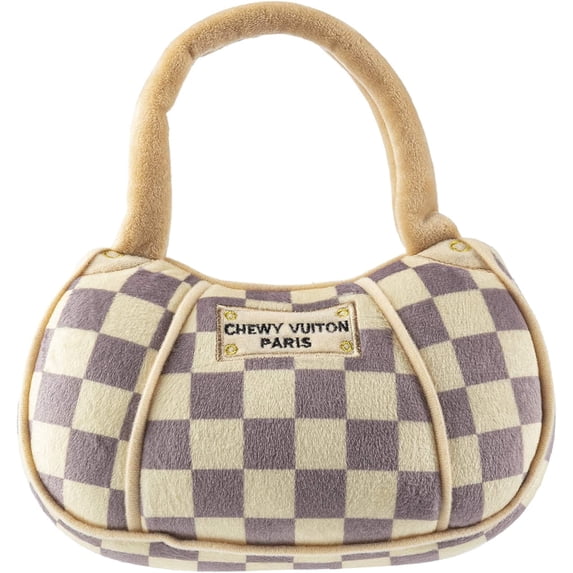 Haute Diggity Dog Checker Chewy Vuiton Handbag, Plush Dog Toy with, Machine-Washable, for All Breeds, Size X-Large