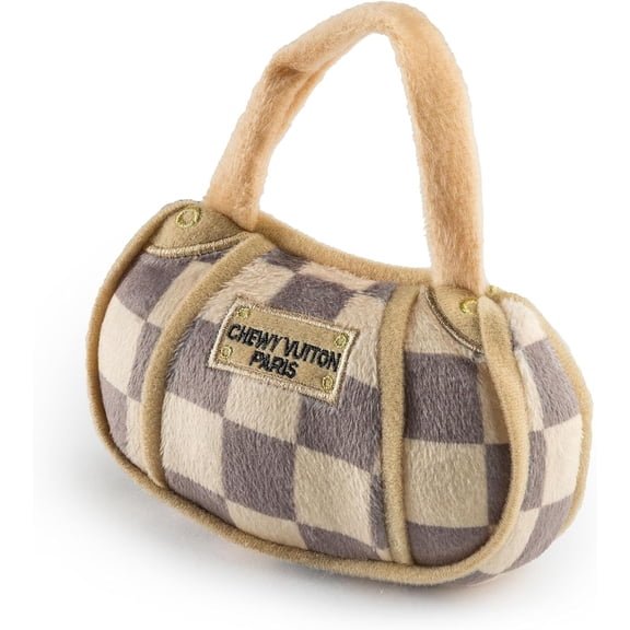 Haute Diggity Dog Checker Chewy Vuiton Handbag, Plush Dog Toy with, Machine-Washable, for All Breeds, Size Small