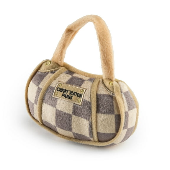 Haute Diggity Dog Checker Chewy Vuiton Handbag, Plush Dog Toy with, Machine-Washable, for All Breeds, Size Small