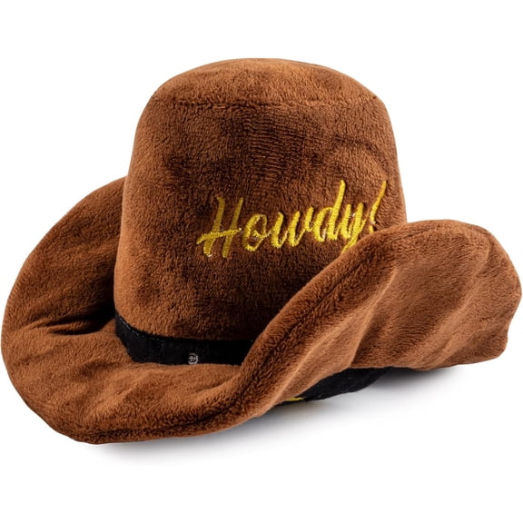 Haute Diggity Dog Cowboy Hat Plush Squeaky Dog Toy, Brown, One Size