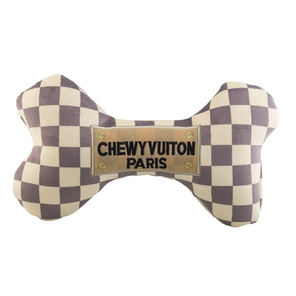 Haute Diggity Dog Checker Chewy Vuiton Bone, Plush Dog Toy with Squeaker, Machine-Washable, for All Breeds, Size Extra Large