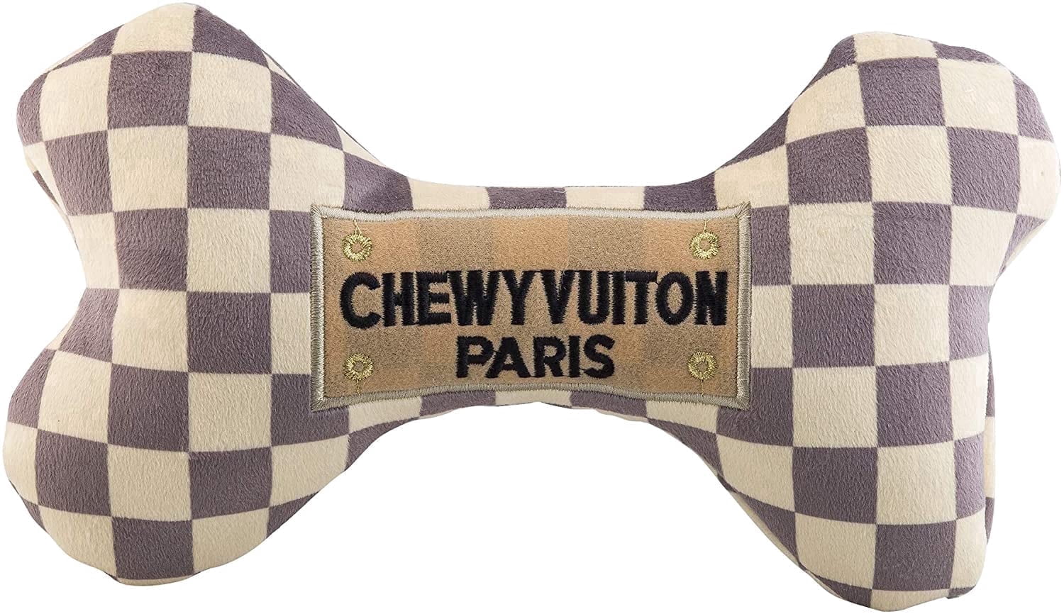 Haute Diggity Dog Checker Chewy Vuiton Bone, Plush Dog Toy with Squeaker, Machine-Washable, for All Breeds, Size Extra Large