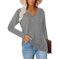 thumbnail image 1 of Haute Edition Casual Tunic Length V-Neck Long Sleeve Top T-Shirt, 1 of 3