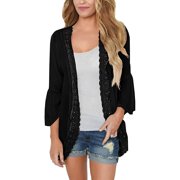 Haute Edition Flared Bell Sleeve Lace Trimmed Kimono