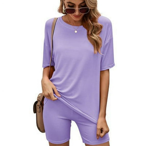 Haute Edition Matching Biker Short and T-Shirt Set with Plus