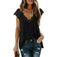 thumbnail image 1 of Haute Edition V-Neck Lace Flowy Tee, 1 of 4