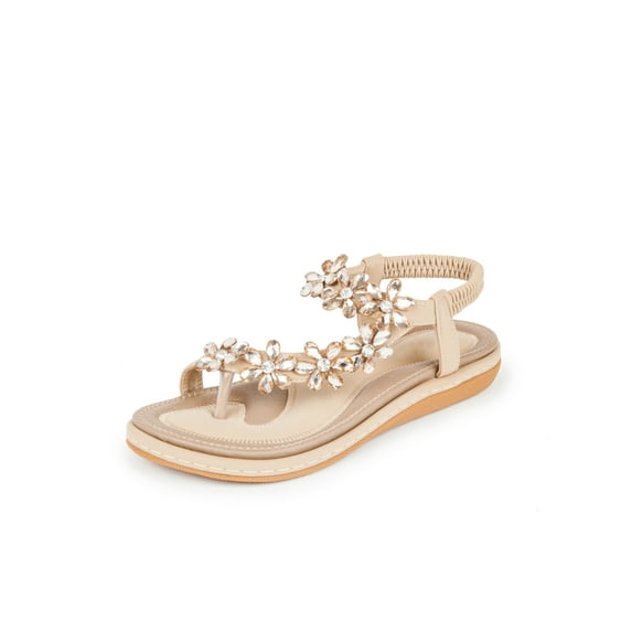 Haute Edition Women's Bohemian Beaded Elastic Slip on Comfort Sandals