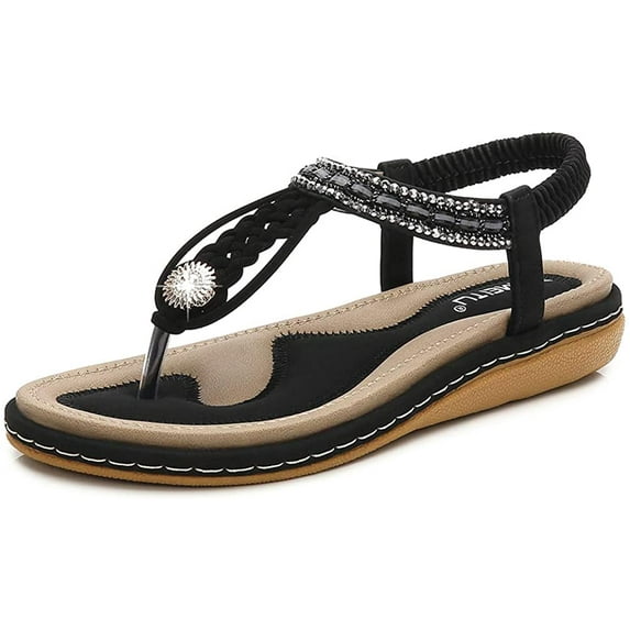Haute Edition Women's Bohemian Beaded Elastic Slip on Comfort Sandals