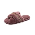 thumbnail image 1 of Haute Edition Women's Cozy Soft Plush Cross Strap House Slippers with Non Slip Soles, 1 of 2