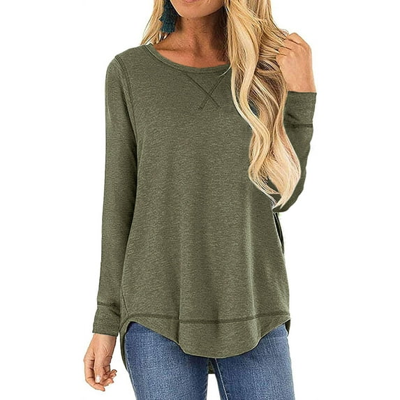Haute Edition Women's Cross Stitch Loose Fit Long Sleeve Tee with Plus