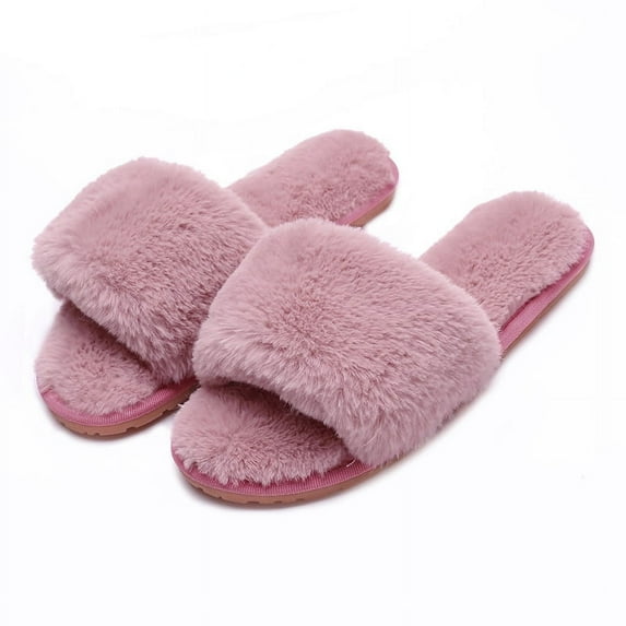 Haute Edition Women's Faux Fur Slide On House Slippers