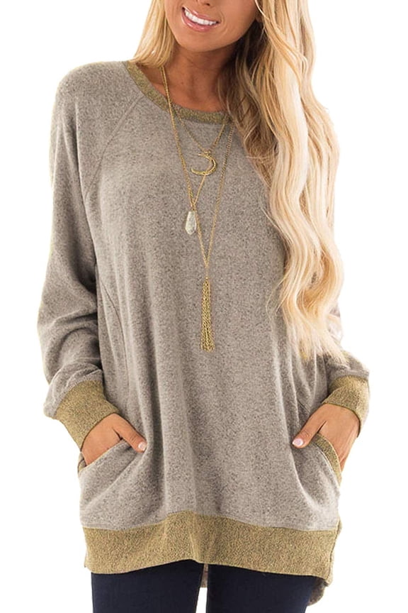 Women's Heather Contrast Slouchy Cozy Pocket Sweatshirt Tunic
