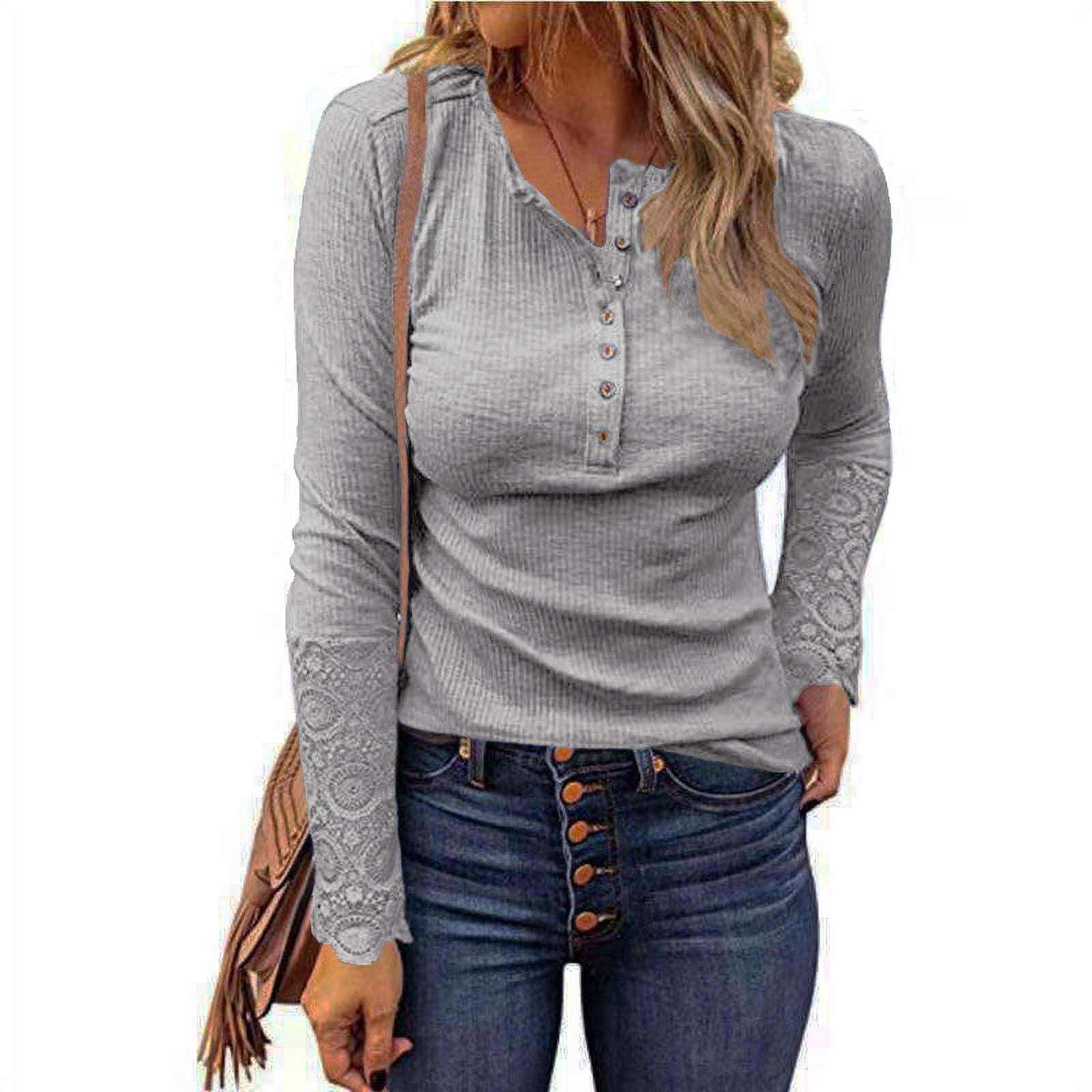 Haute Edition Women s Henley T Shirt Top with Lace Long Sleeve Walmart