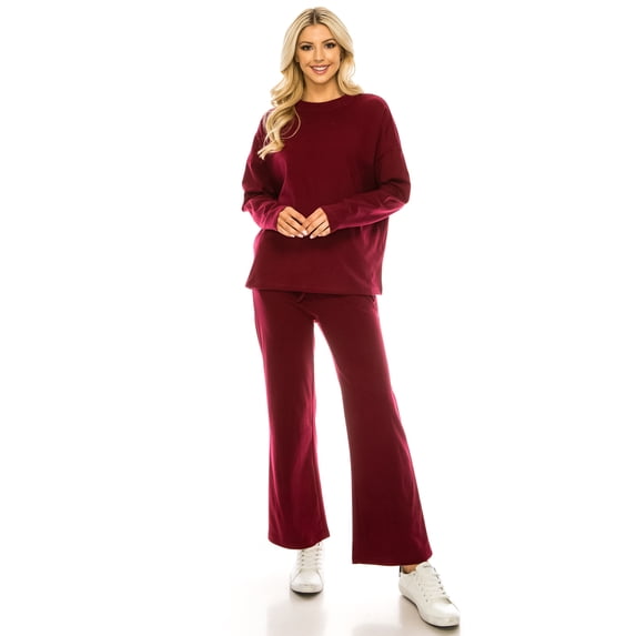 Haute Edition Women's Knit Lounge Set with Sweatshirt and Flared Pant