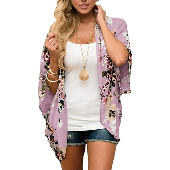 Haute Edition Women's Lightweight Summer Kimono Cardigan Cover Up in Leopard and Floral