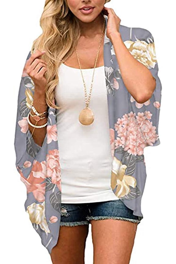 Women's Lightweight Summer Kimono Cardigan Cover Up in Leopard and Floral