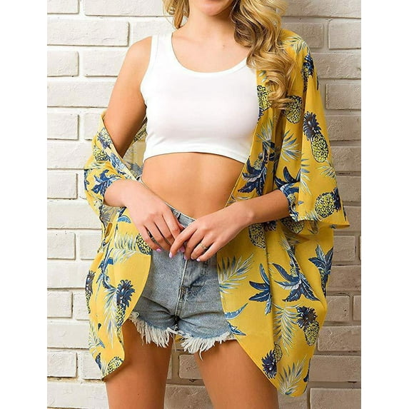 Haute Edition Women's Lightweight Summer Kimono Cardigan Cover Up in Leopard and Floral