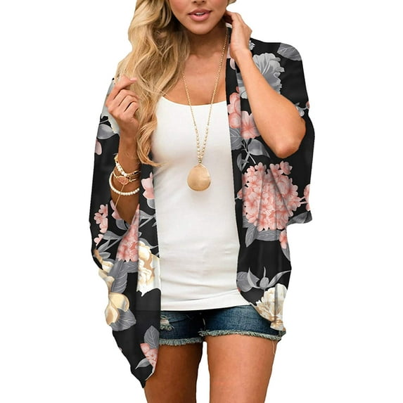 Haute Edition Women's Lightweight Summer Kimono Cardigan Cover Up in Leopard and Floral