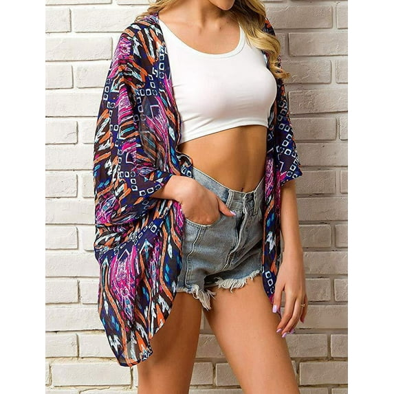 Haute Edition Women's Lightweight Summer Kimono Cardigan Cover Up in Leopard and Floral