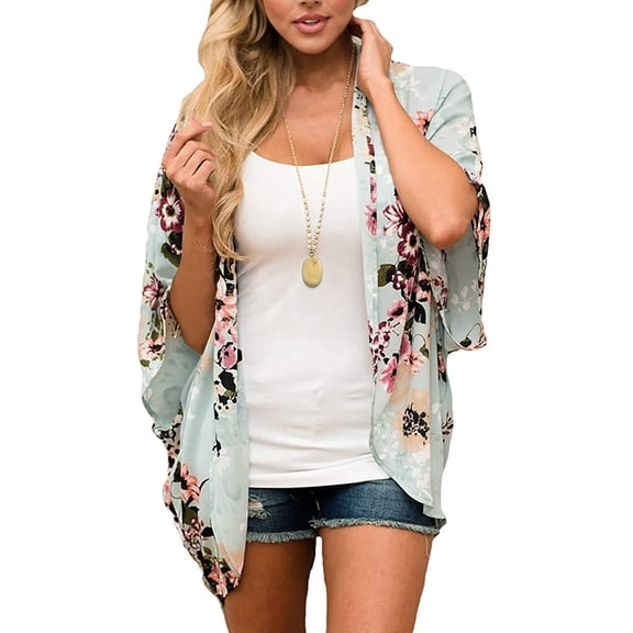 Haute Edition Women's Lightweight Summer Kimono Cardigan Cover Up in Leopard and Floral