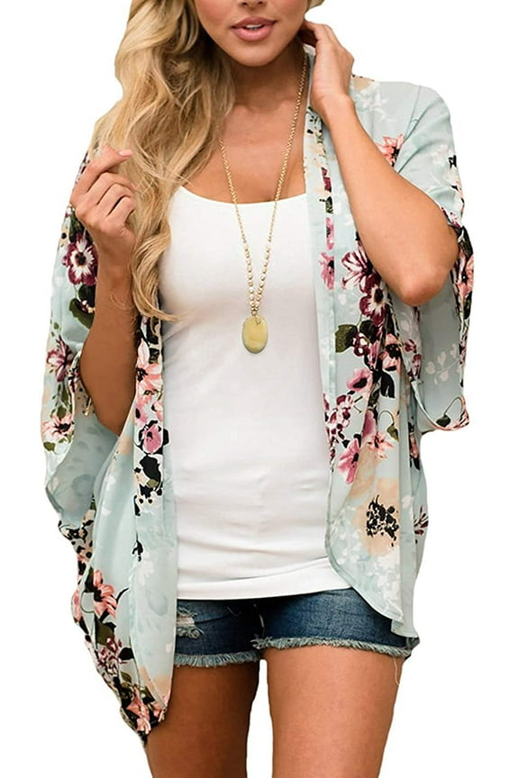 Women's Lightweight Summer Kimono Cardigan Cover Up in Leopard and Floral