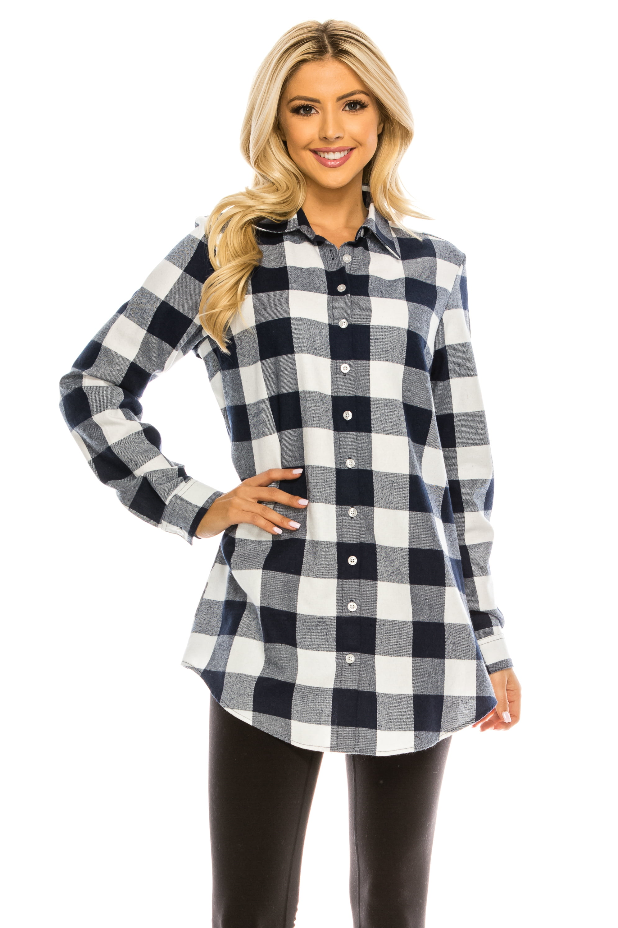 Haute Edition Women's Long Button Down Flannel Tunic Shirt with Plus ...