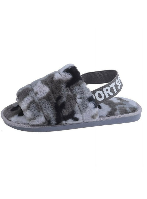 Haute Edition Women's Open Toe Furry House Slippers with Elastic Strap