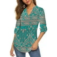 thumbnail image 1 of Haute Edition Women's Pattern and Solid 3/4 Roll Tab Sleeve Tunic Blouse Top, 1 of 7